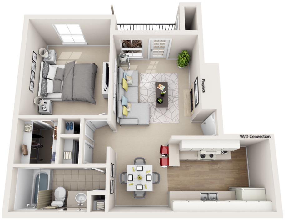 Dogwood floorplan at Deerbrook Apartments that has 1 bedroom, 1 bath and 689 sq. ft.