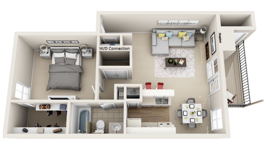 Cedar floorplan at Deerbrook Apartments that has 1 bedroom, 1 bath and 692 sq. ft.